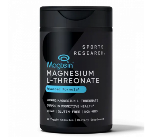 L-треонат магния, Magtein Magnesium L-Threonate, Sports Research, 90 вегетарианских капсул L-треонат магния, Magtein Magnesium L-Threonate, Sports Research, 90 вегетарианских капсул