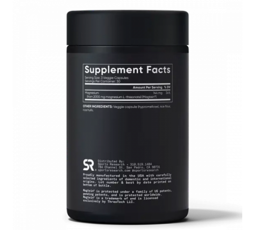 L-треонат магния, Magtein Magnesium L-Threonate, Sports Research, 90 вегетарианских капсул L-треонат магния, Magtein Magnesium L-Threonate, Sports Research, 90 вегетарианских капсул