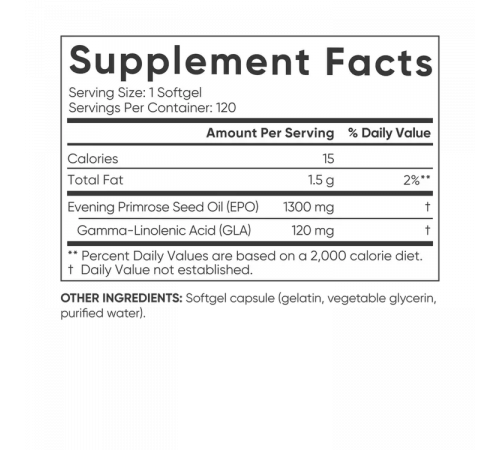Масло примулы вечерней 1300 мг, Evening Primrose Oil 1300 mg, Sports Research, 120 гелевых капсул