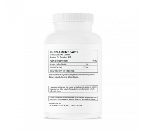 Бетаингидрохлорид и пепсин, Betaine HCL & Pepsin, Thorne Research, 225 капсул Бетаингидрохлорид и пепсин, Betaine HCL & Pepsin, Thorne Research, 225 капсул