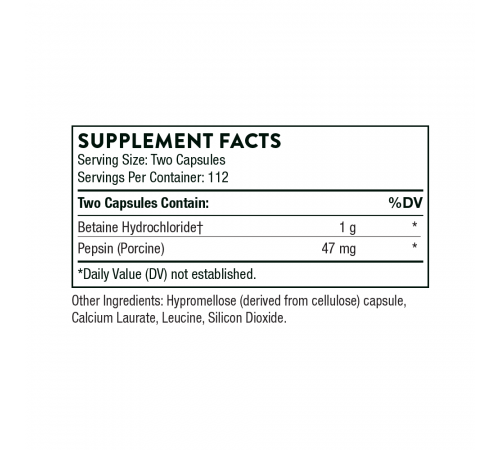 Бетаингидрохлорид и пепсин, Betaine HCL & Pepsin, Thorne Research, 225 капсул Бетаингидрохлорид и пепсин, Betaine HCL & Pepsin, Thorne Research, 225 капсул