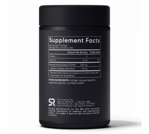Масло примулы вечерней 500 мг, Evening Primrose Oil 500 mg, Sports Research, 240 гелевых капсул Масло примулы вечерней 500 мг, Evening Primrose Oil 500 mg, Sports Research, 240 гелевых капсул
