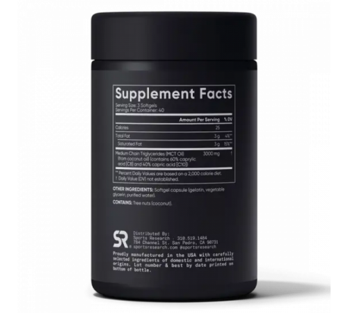 Масло с жирными кислотами МСТ 1000 мг, MCT Oil 1000 mg, Sports Research, 120 гелевых капсул Масло с жирными кислотами МСТ 1000 мг, MCT Oil 1000 mg, Sports Research, 120 гелевых капсул