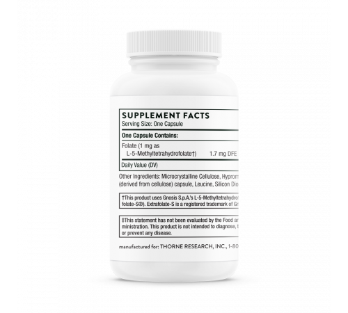 Метилфолат, 5-MTHF 1 mg, Thorne Research, 60 капсул Метилфолат, 5-MTHF 1 mg, Thorne Research, 60 капсул