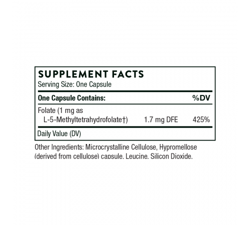 Метилфолат, 5-MTHF 1 mg, Thorne Research, 60 капсул Метилфолат, 5-MTHF 1 mg, Thorne Research, 60 капсул