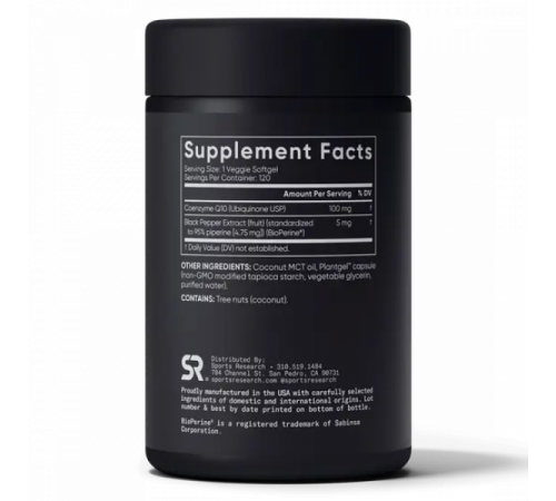 Коэнзим Q10 100 мг, Coenzyme Q10 100 mg, Sports Research, 120 гелевых капсул Коэнзим Q10 100 мг, Coenzyme Q10 100 mg, Sports Research, 120 гелевых капсул