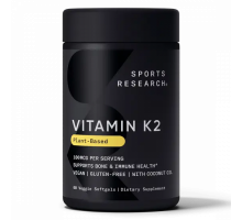 Витамин К2 с кокосовым маслом 100 мкг, Vitamin K2 100 mcg, Sports Research, 60 вегетарианских капсул