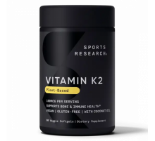 Витамин К2 с кокосовым маслом 100 мкг, Vitamin K2 100 mcg, Sports Research, 60 вегетарианских капсул
