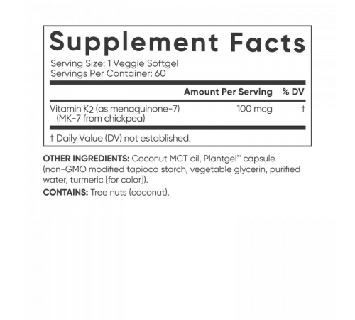 Витамин К2 с кокосовым маслом 100 мкг, Vitamin K2 100 mcg, Sports Research, 60 вегетарианских капсул Витамин К2 с кокосовым маслом 100 мкг, Vitamin K2 100 mcg, Sports Research, 60 вегетарианских капсул